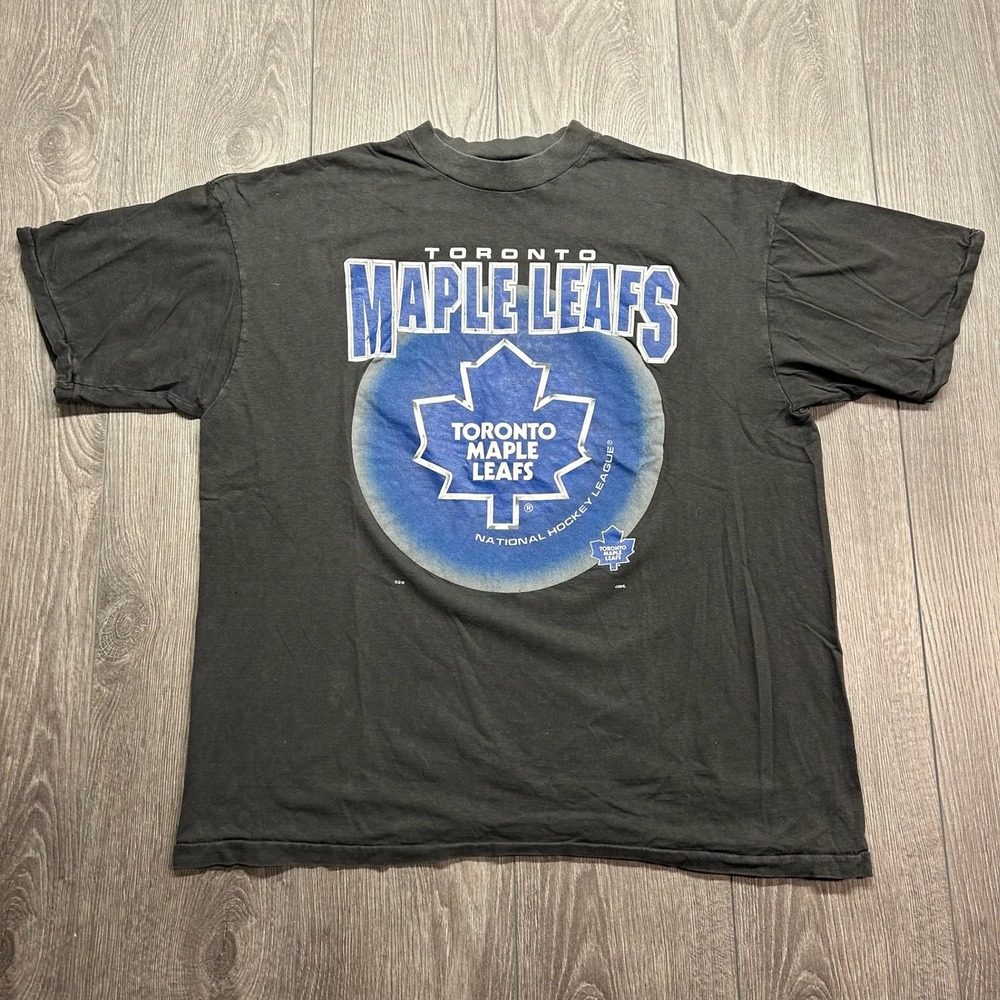 Vintage Toronto Maple Leafs Large Shirt 90s NHL Black Graphic Tee Hockey